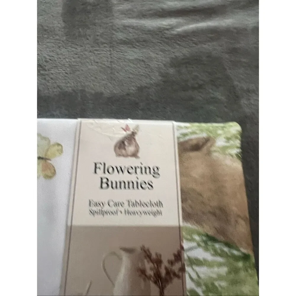 Benson Mills Flowering Bunnies Easy Care Tablecloth Oblong 60in. X 84in. NEW-Sma